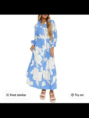 Wenrine Light Blue Floral Button-Front Maxi Dress medium-NWT